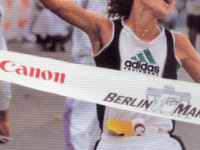 Aus: Berlin-Marathon 1992, Ergebnisbuch und Laufzeit, Nov. 1992. Foto: adidas